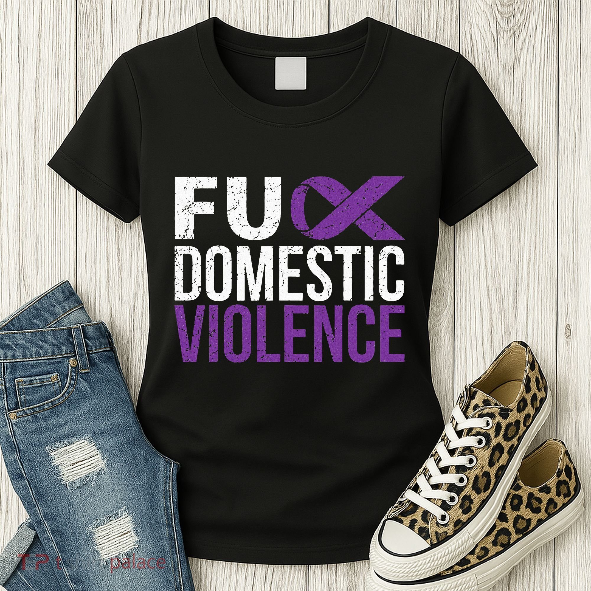Fuck Domestic Violence Awareness Purple Ribbon Women's T-Shirt