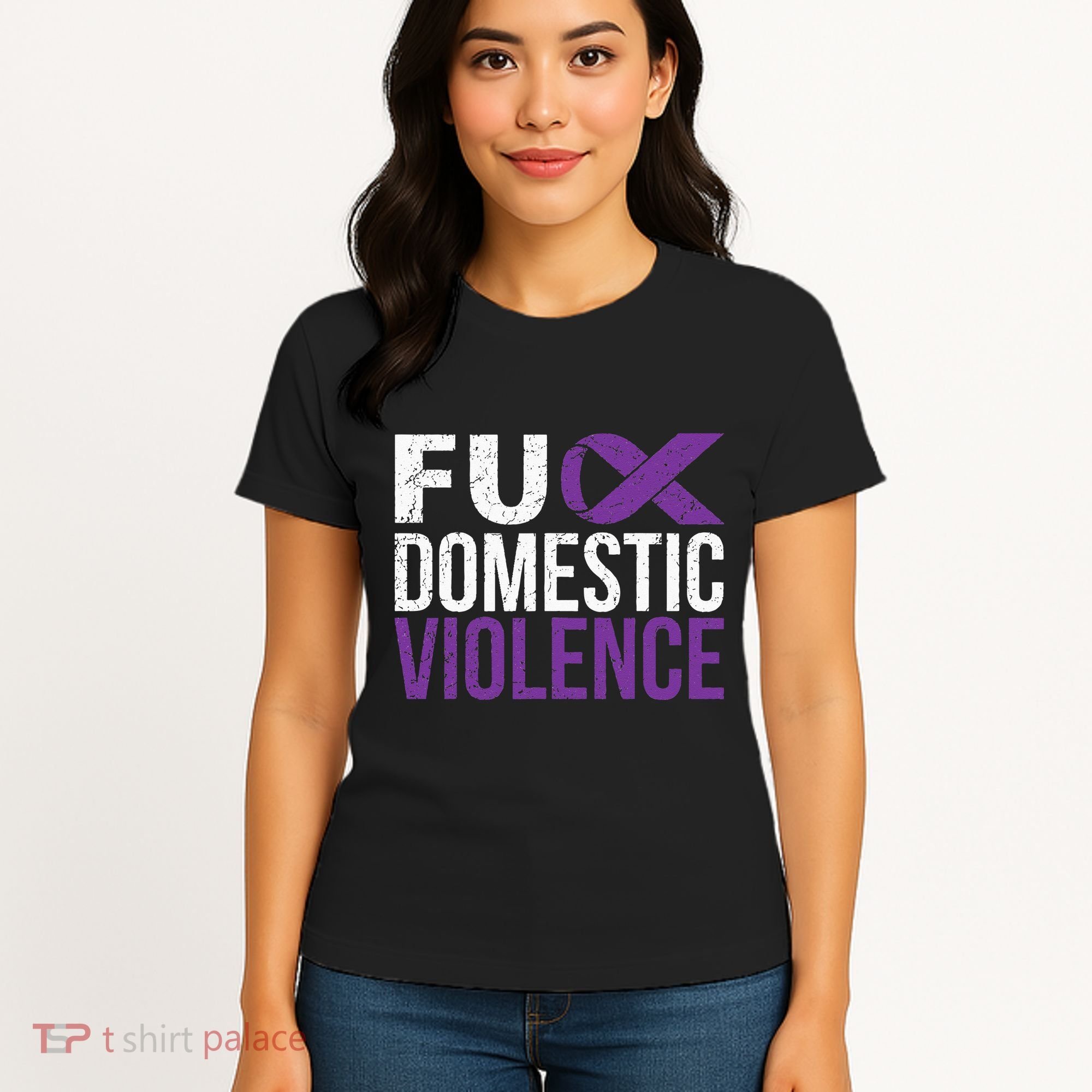 Fuck Domestic Violence Awareness Purple Ribbon Women's T-Shirt