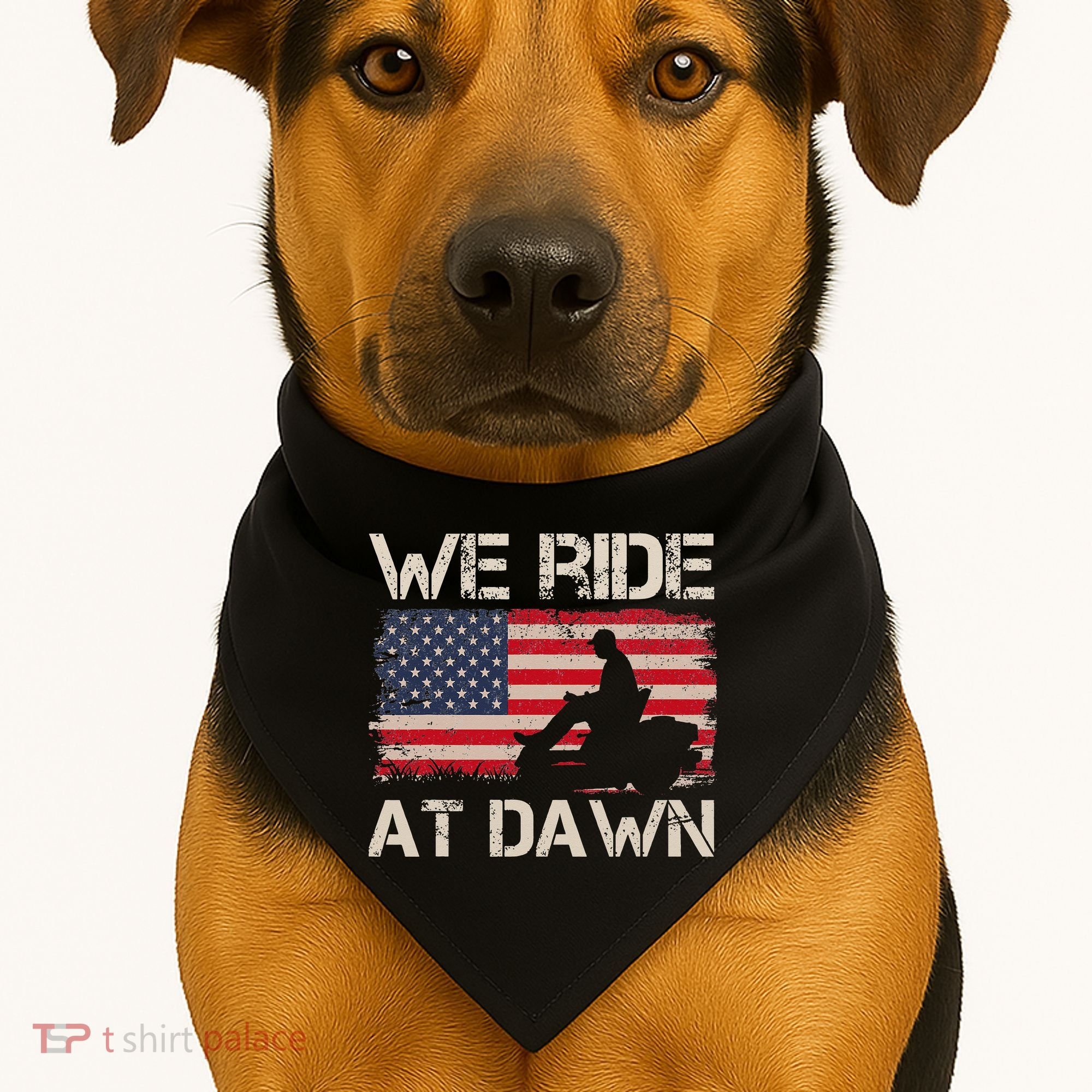Father's Day We Ride At Dawn Lawnmower USA Flag Mowing USA-Made Doggie Bandana