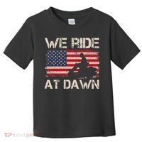 Father's Day We Ride At Dawn Lawnmower USA Flag Mowing Toddler T-Shirt thumb 0