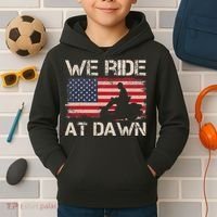 Father's Day We Ride At Dawn Lawnmower USA Flag Mowing Kids Hoodie thumb 2
