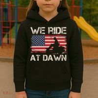 Father's Day We Ride At Dawn Lawnmower USA Flag Mowing Kids Hoodie thumb 3