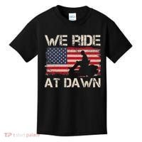 Father's Day We Ride At Dawn Lawnmower USA Flag Mowing Kids T-Shirt thumb 0
