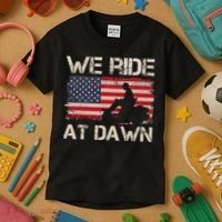 Father's Day We Ride At Dawn Lawnmower USA Flag Mowing Kids T-Shirt thumb 3