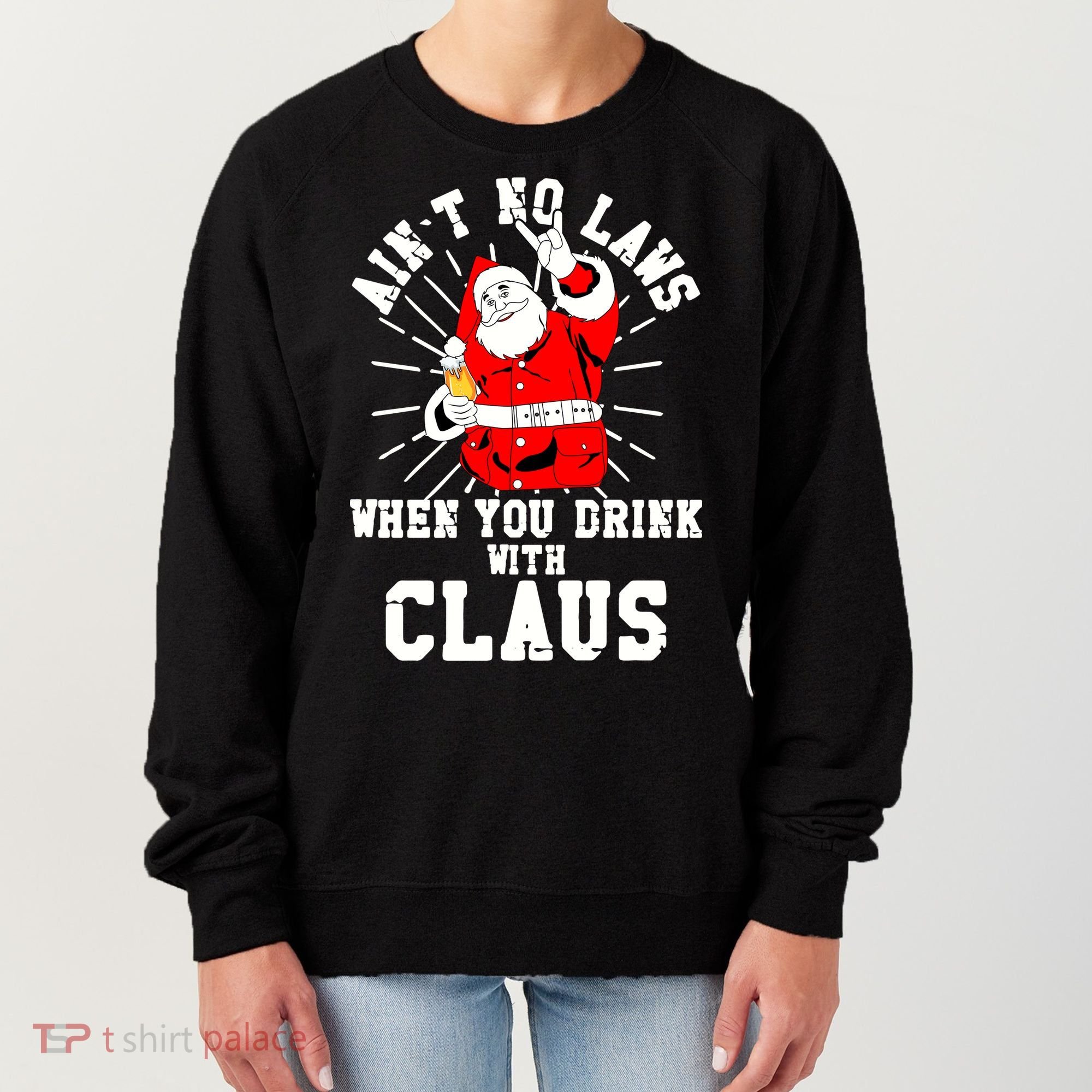 Funny Drinking With Santa Claus Women's Sweatshirt