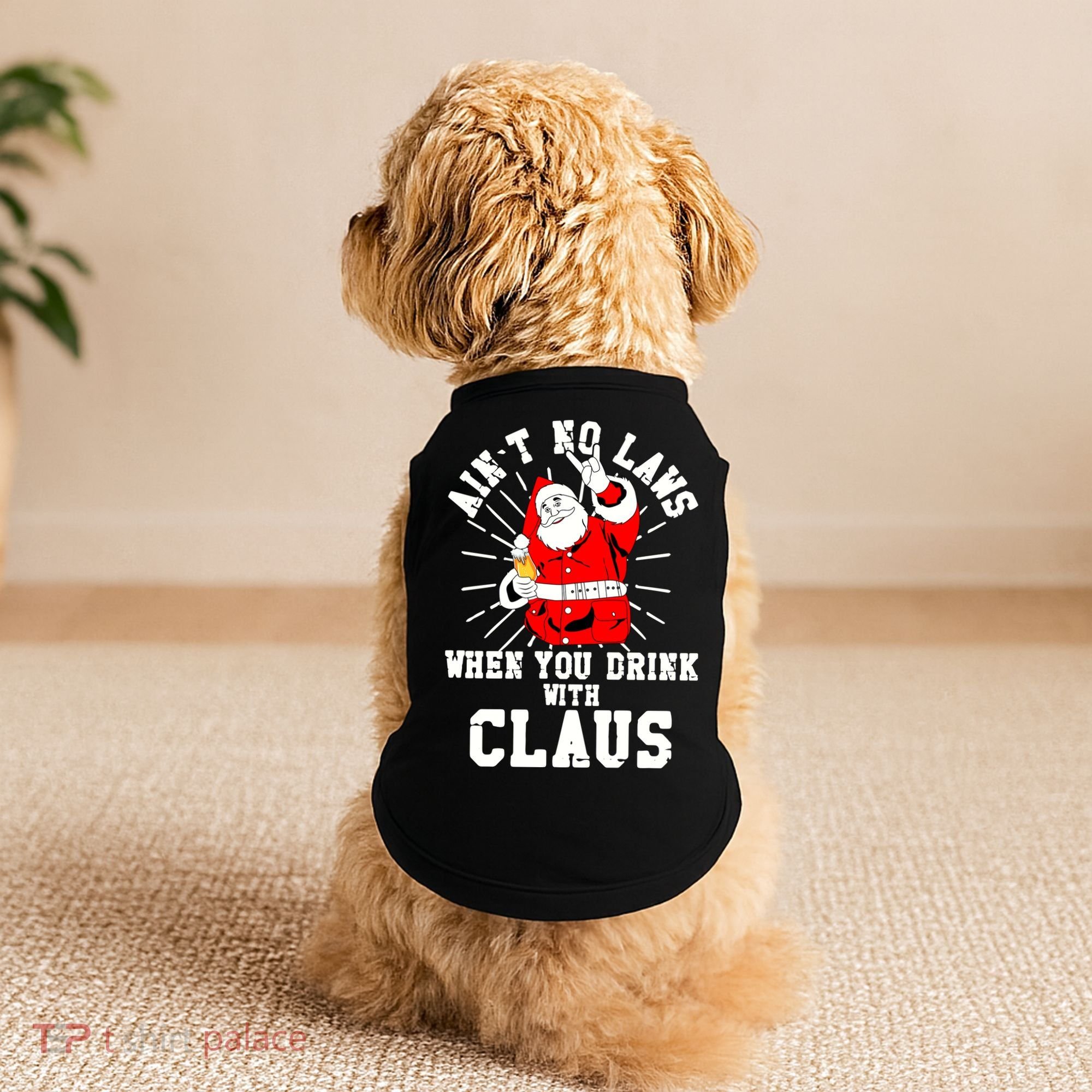Funny Drinking With Santa Claus Doggie Tank