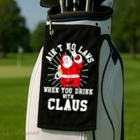 Funny Drinking With Santa Claus Golf Towel thumb 2