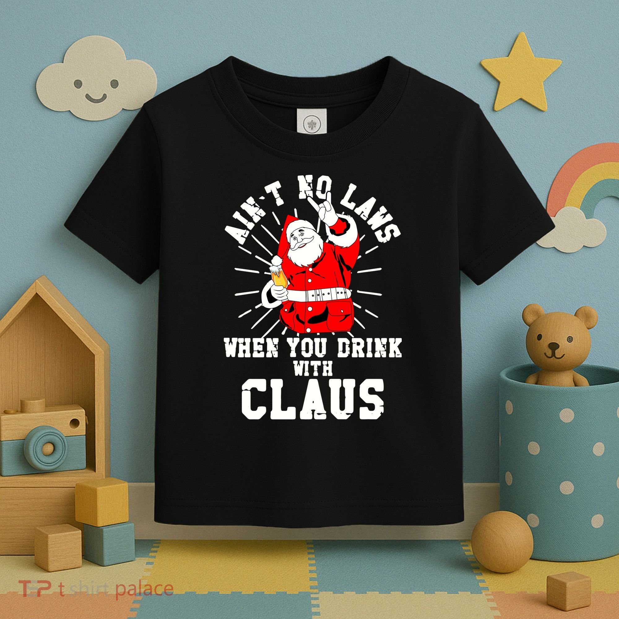 Funny Drinking With Santa Claus Toddler T-Shirt