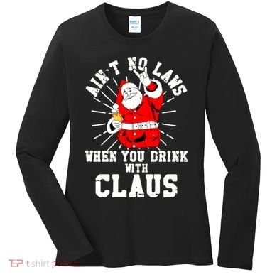 Funny Drinking With Santa Claus Women's Long Sleeve Shirt