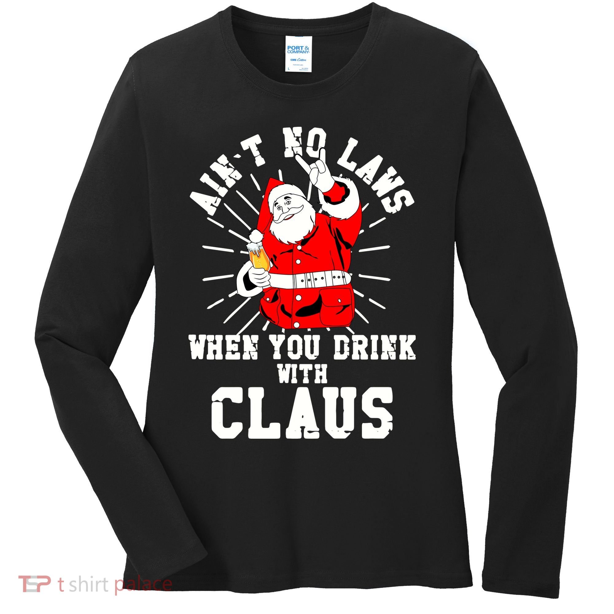 Funny Drinking With Santa Claus Women's Long Sleeve Shirt