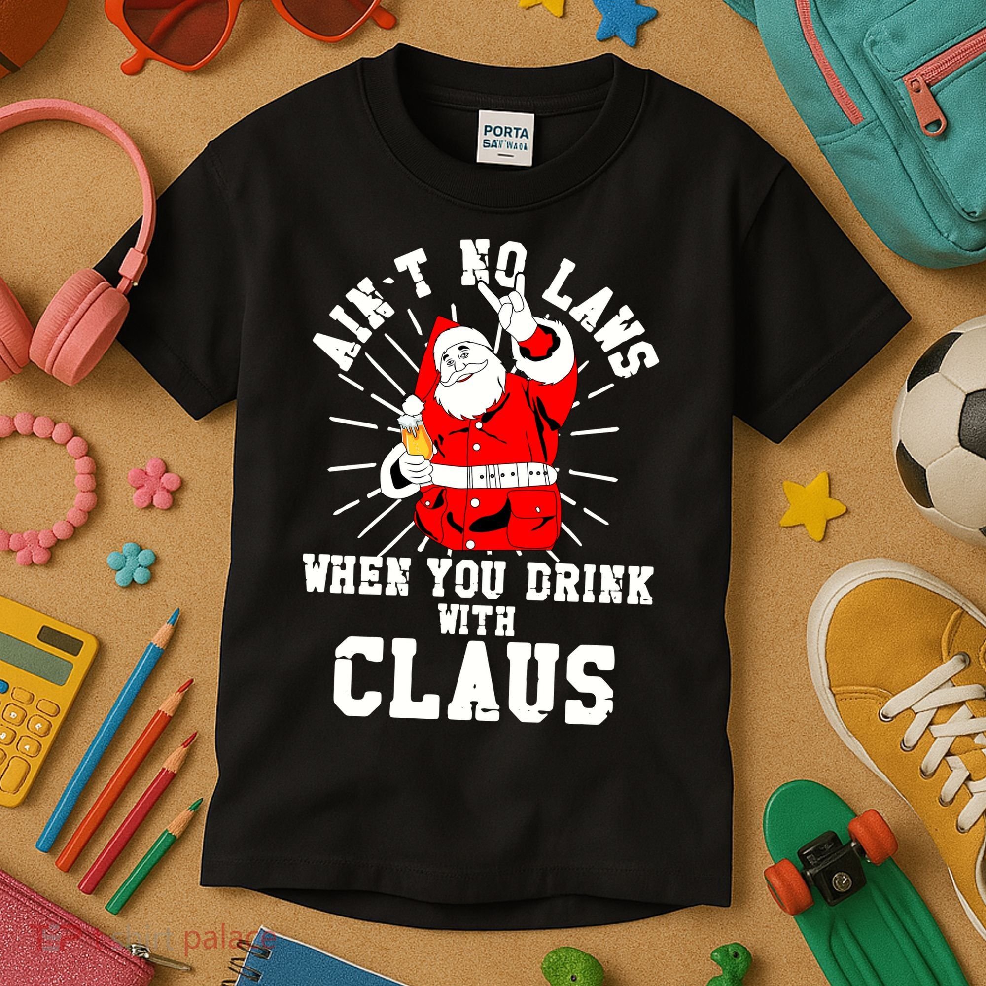 Funny Drinking With Santa Claus Kids T-Shirt