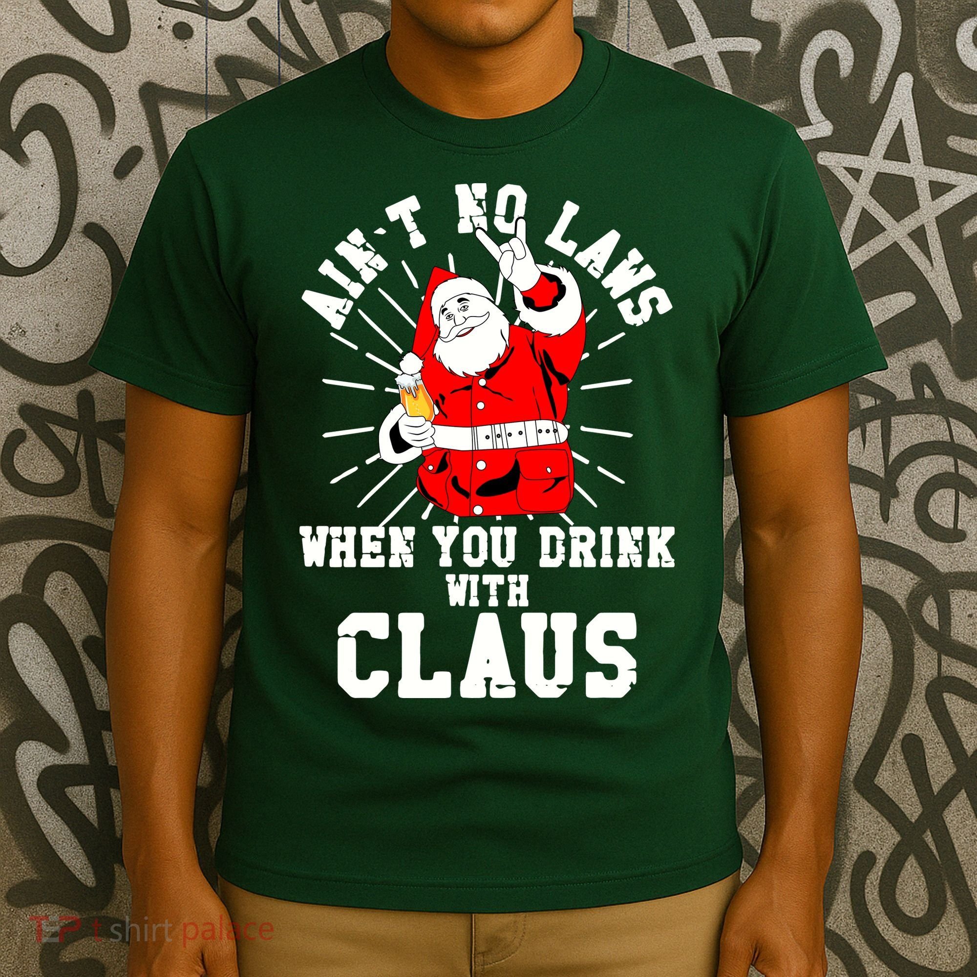 Funny Drinking With Santa Claus T-Shirt