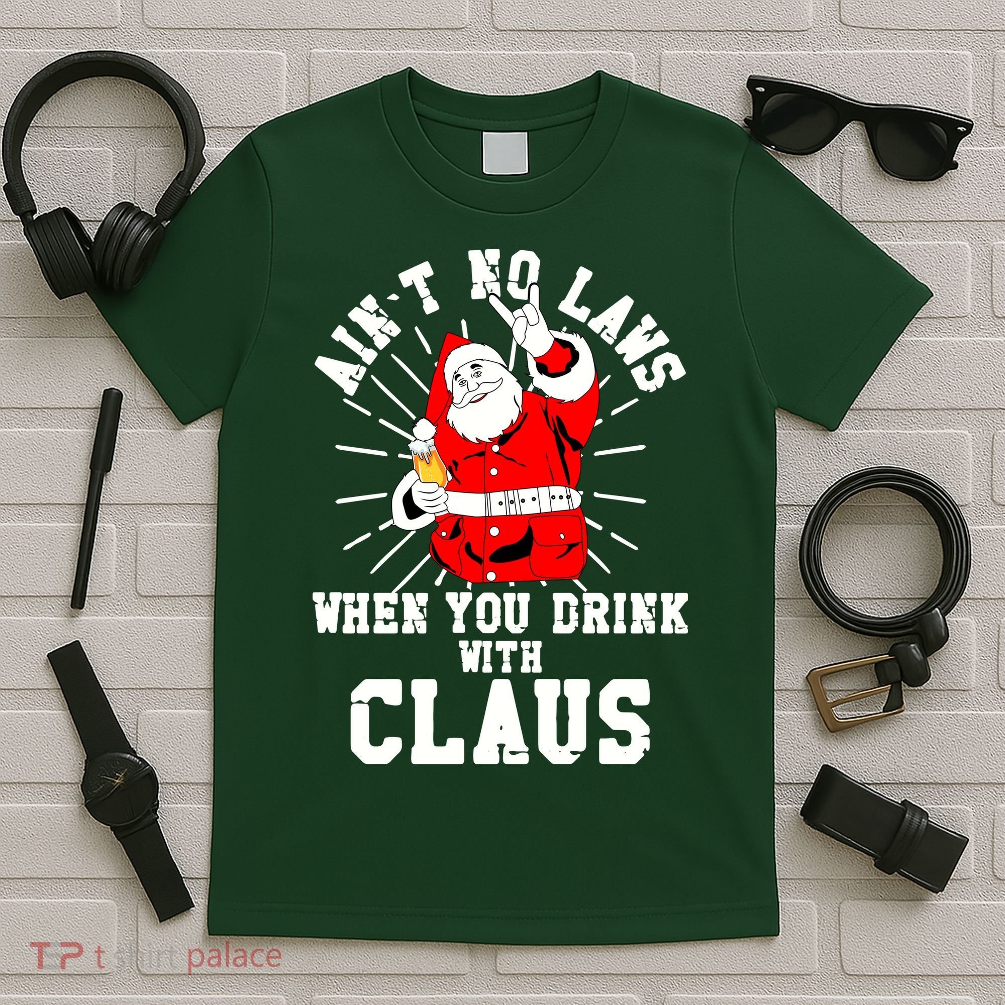 Funny Drinking With Santa Claus T-Shirt