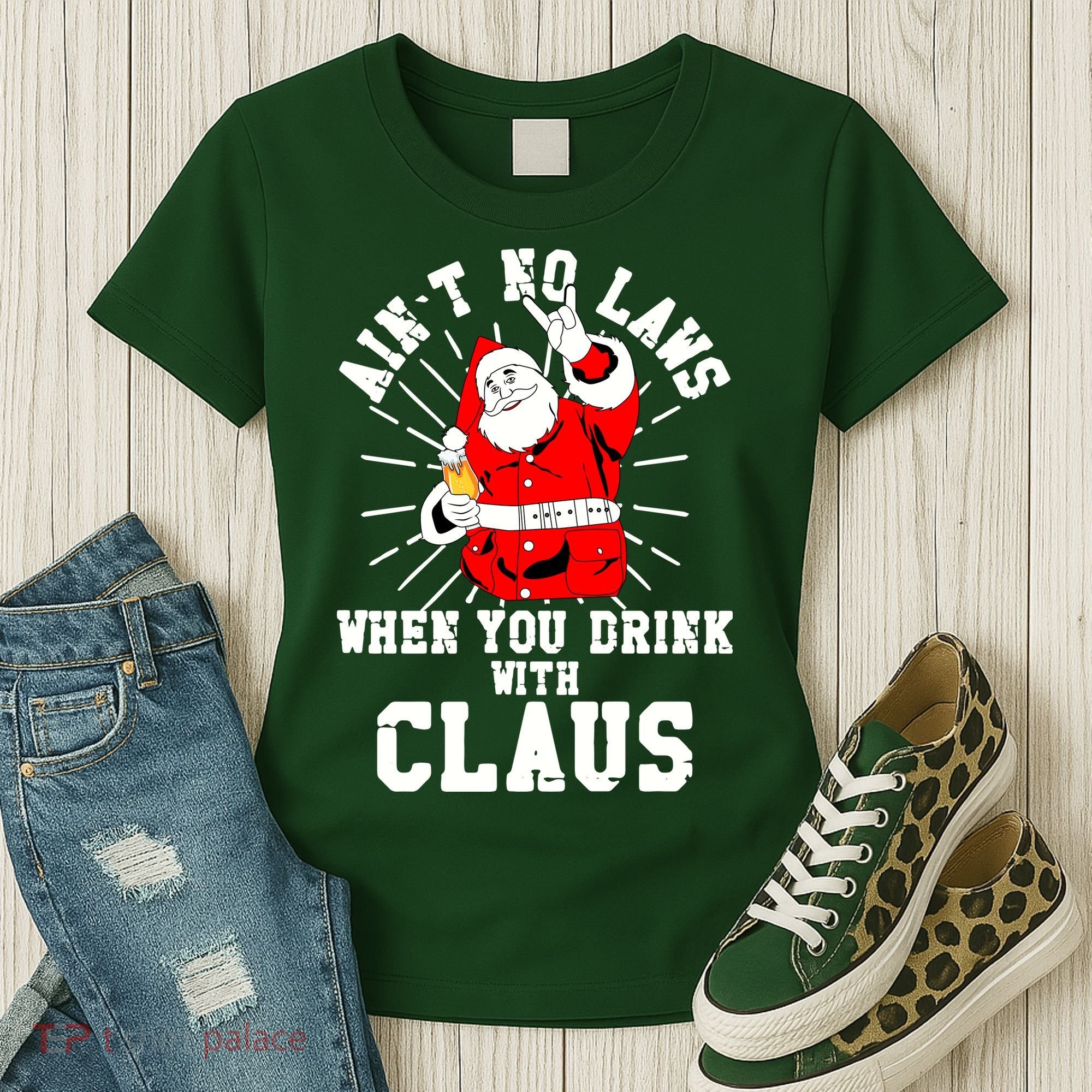 Funny Drinking With Santa Claus Women's T-Shirt