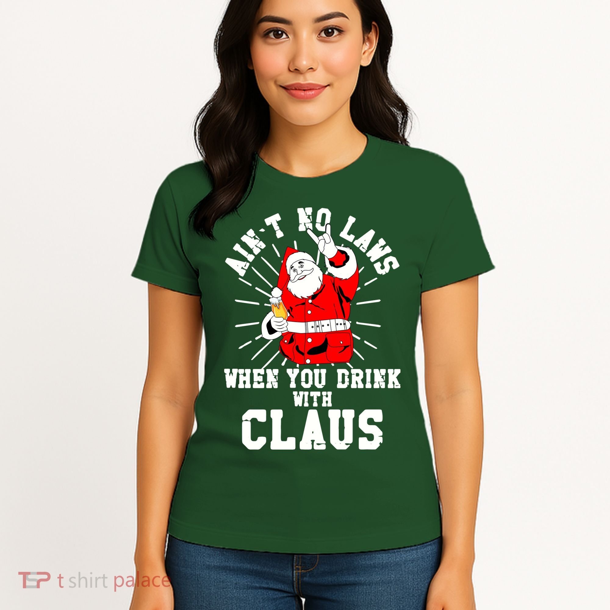 Funny Drinking With Santa Claus Women's T-Shirt