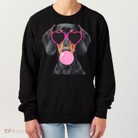 Funny Dachshund Wearing Glasses And Blowing Bubble Gum  Women's Sweatshirt thumb 0