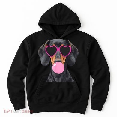 Funny Dachshund Wearing Glasses And Blowing Bubble Gum  Hoodie