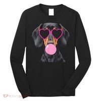 Funny Dachshund Wearing Glasses And Blowing Bubble Gum  Long Sleeve Shirt thumb 0