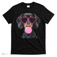 Funny Dachshund Wearing Glasses And Blowing Bubble Gum  T-Shirt thumb 0