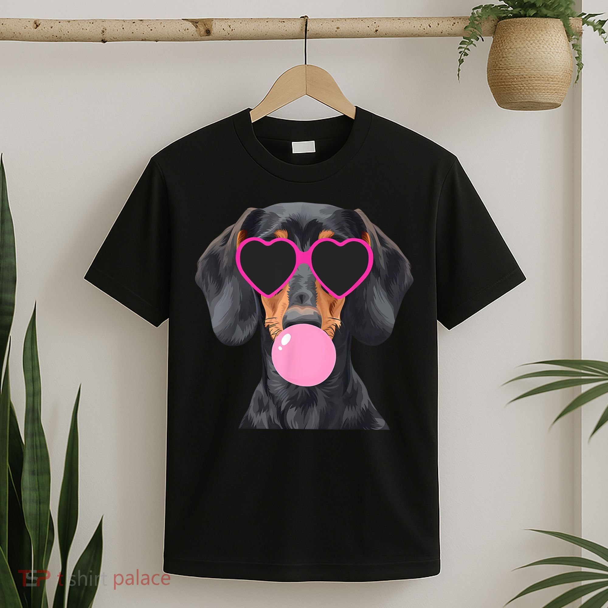 Funny Dachshund Wearing Glasses And Blowing Bubble Gum  T-Shirt