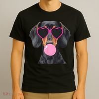 Funny Dachshund Wearing Glasses And Blowing Bubble Gum  T-Shirt thumb 3
