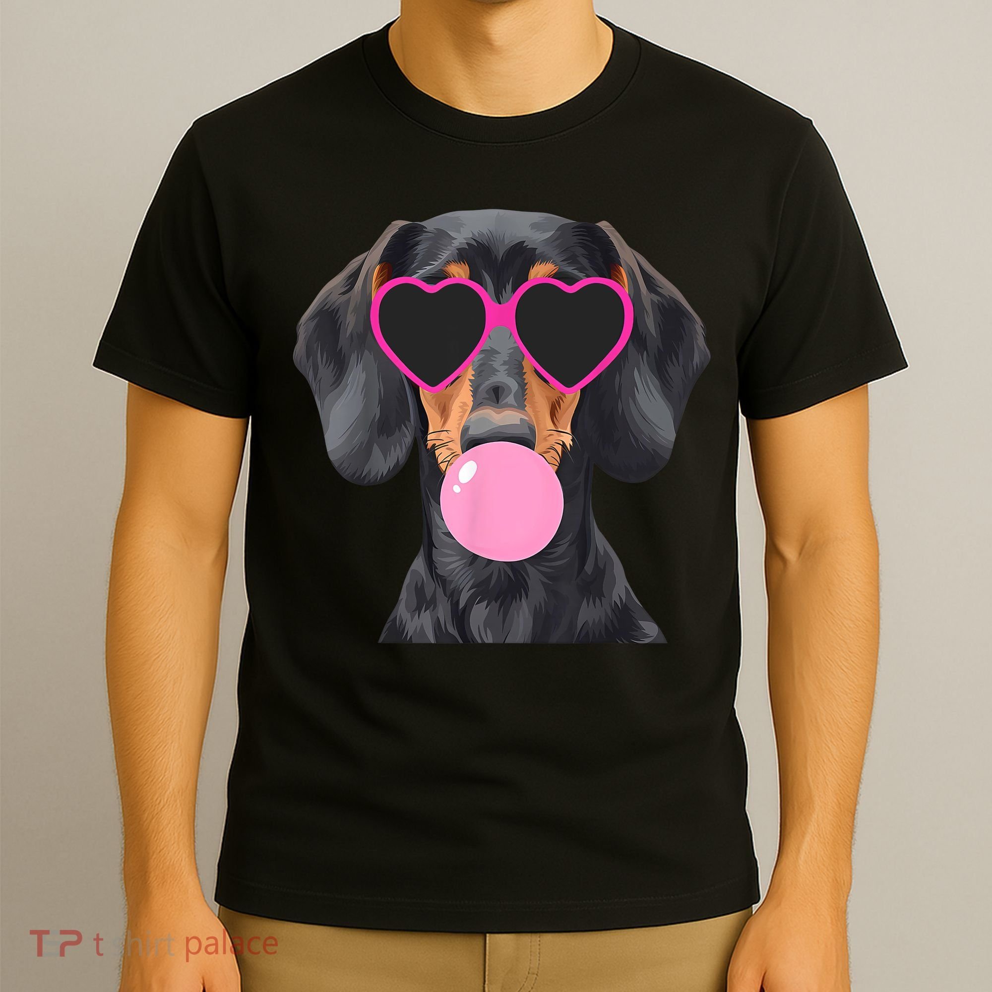 Funny Dachshund Wearing Glasses And Blowing Bubble Gum  T-Shirt