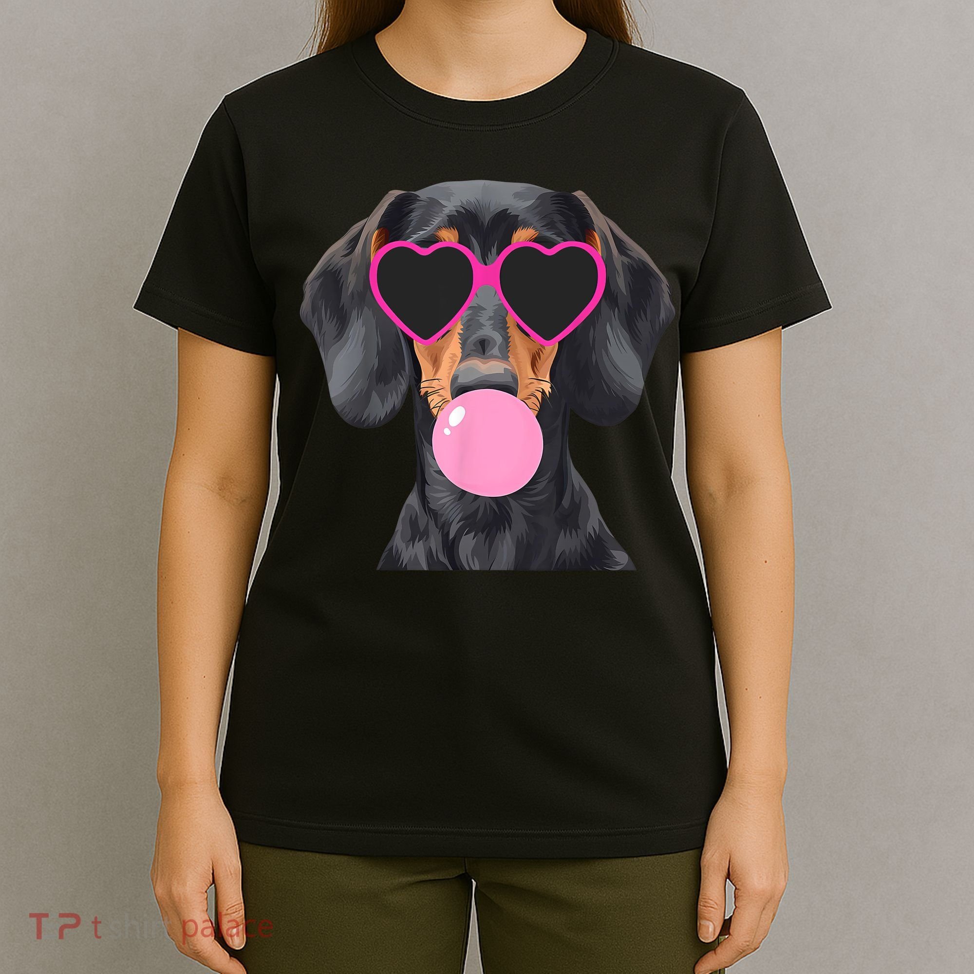 Funny Dachshund Wearing Glasses And Blowing Bubble Gum  T-Shirt