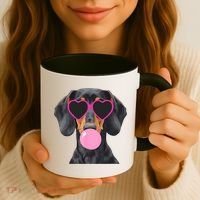 Funny Dachshund Wearing Glasses And Blowing Bubble Gum  Coffee Mug thumb 3