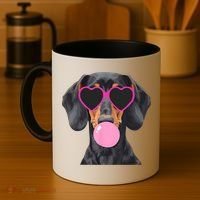 Funny Dachshund Wearing Glasses And Blowing Bubble Gum  Coffee Mug thumb 4