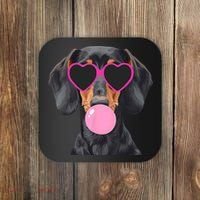 Funny Dachshund Wearing Glasses And Blowing Bubble Gum  Coaster thumb 0
