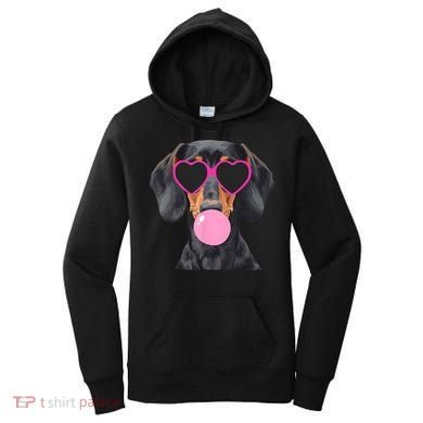 Funny Dachshund Wearing Glasses And Blowing Bubble Gum  Women's Hoodie