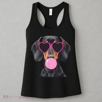 Funny Dachshund Wearing Glasses And Blowing Bubble Gum  Women's Tank Top thumb 3