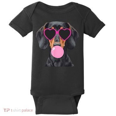Funny Dachshund Wearing Glasses And Blowing Bubble Gum  Baby Bodysuit