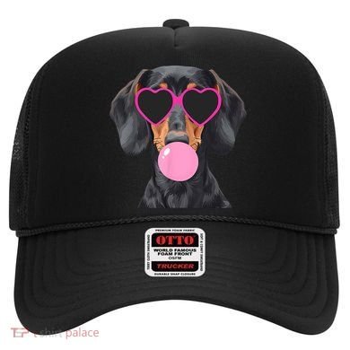 Funny Dachshund Wearing Glasses And Blowing Bubble Gum  Hat