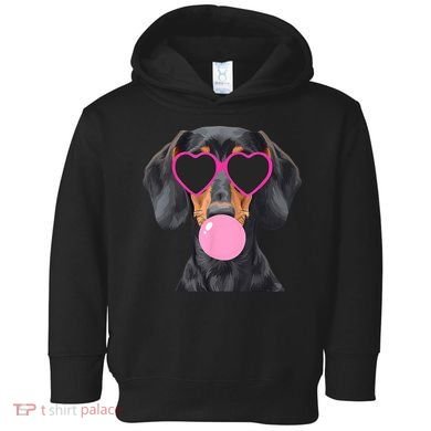 Funny Dachshund Wearing Glasses And Blowing Bubble Gum  Toddler Hoodie