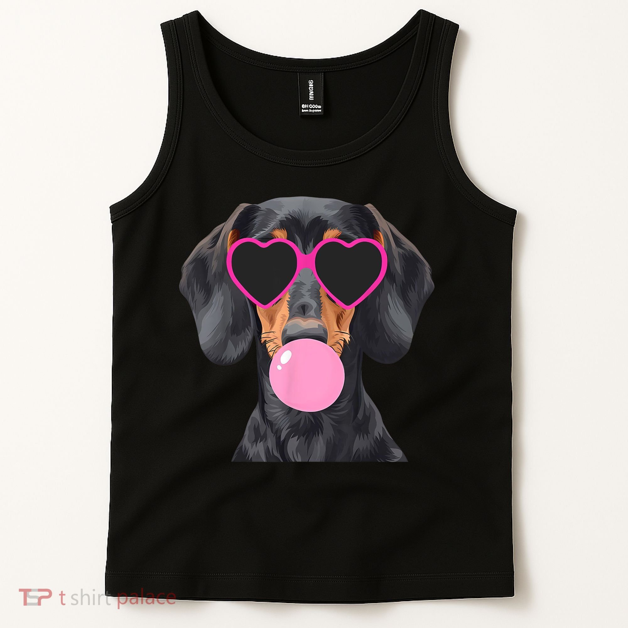Funny Dachshund Wearing Glasses And Blowing Bubble Gum  Tank Top