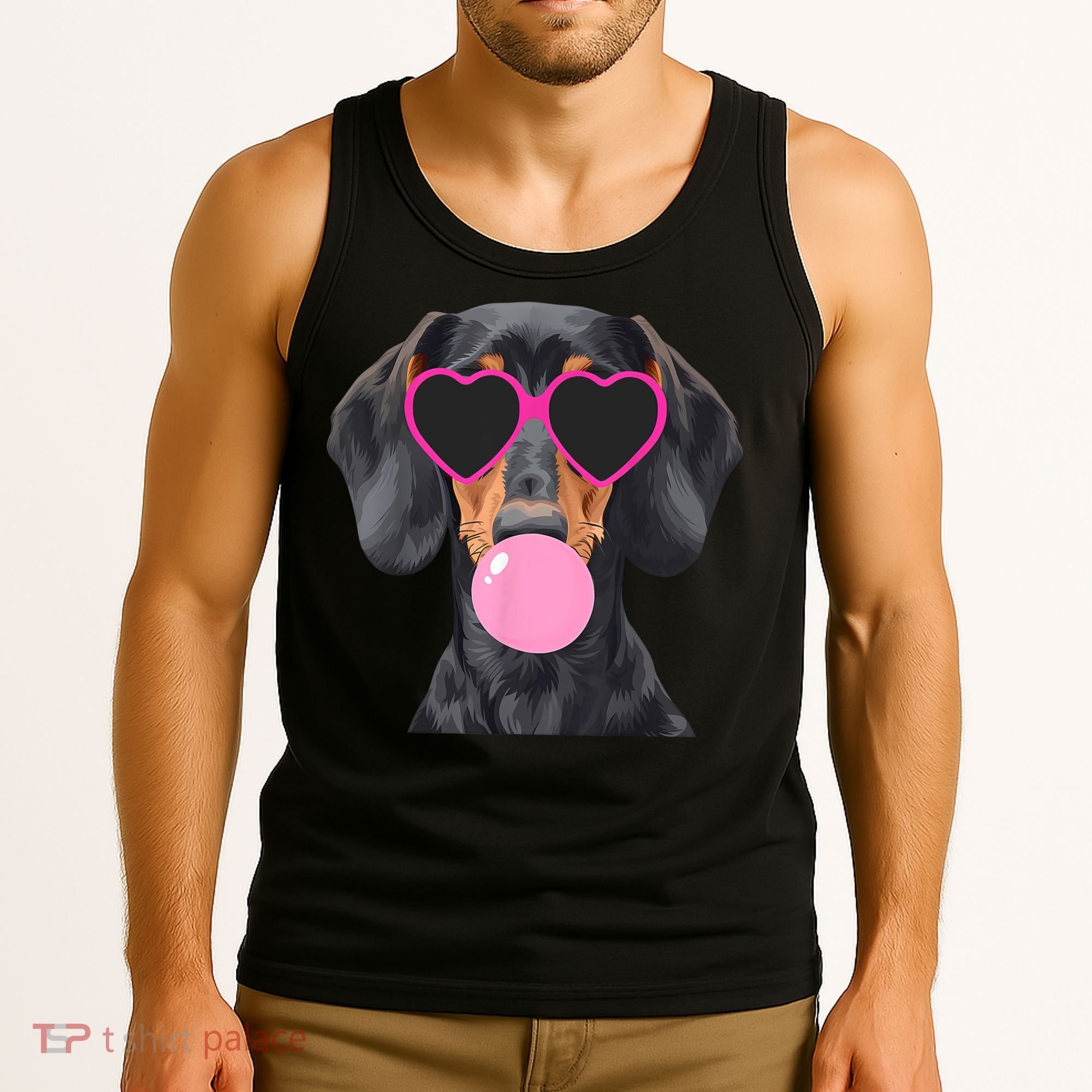 Funny Dachshund Wearing Glasses And Blowing Bubble Gum  Tank Top
