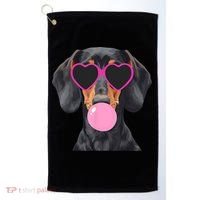 Funny Dachshund Wearing Glasses And Blowing Bubble Gum  Golf Towel thumb 0