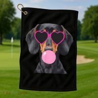 Funny Dachshund Wearing Glasses And Blowing Bubble Gum  Golf Towel thumb 1