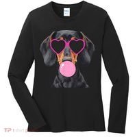 Funny Dachshund Wearing Glasses And Blowing Bubble Gum  Women's Long Sleeve Shirt thumb 0