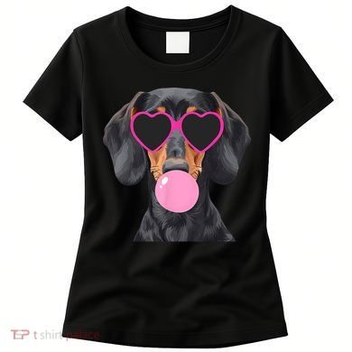 Funny Dachshund Wearing Glasses And Blowing Bubble Gum  Women's T-Shirt