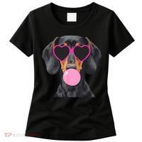 Funny Dachshund Wearing Glasses And Blowing Bubble Gum  Women's T-Shirt thumb 0