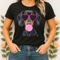 Funny Dachshund Wearing Glasses And Blowing Bubble Gum  Women's T-Shirt thumb 2