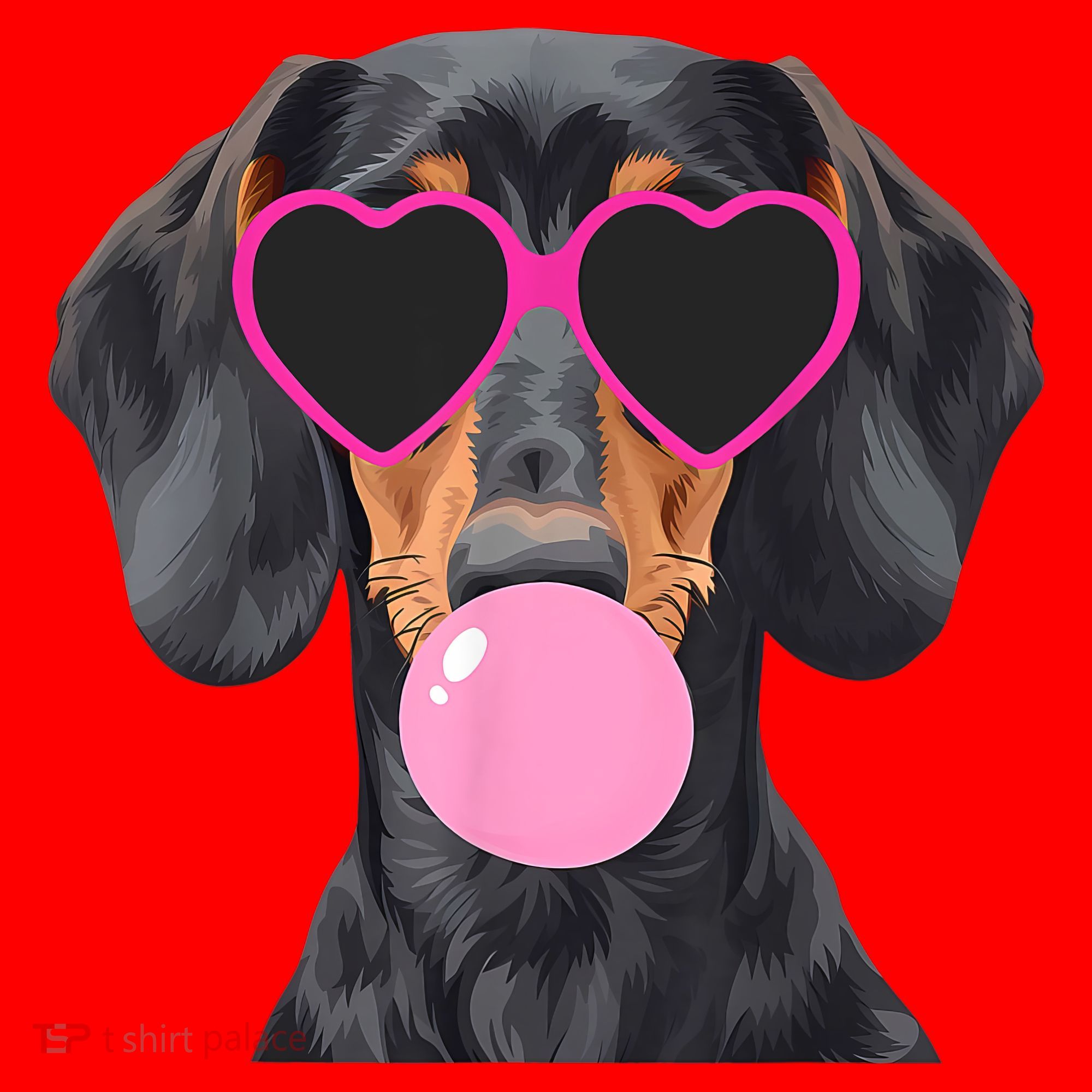 Funny Dachshund Wearing Glasses And Blowing Bubble Gum  Santa Hat