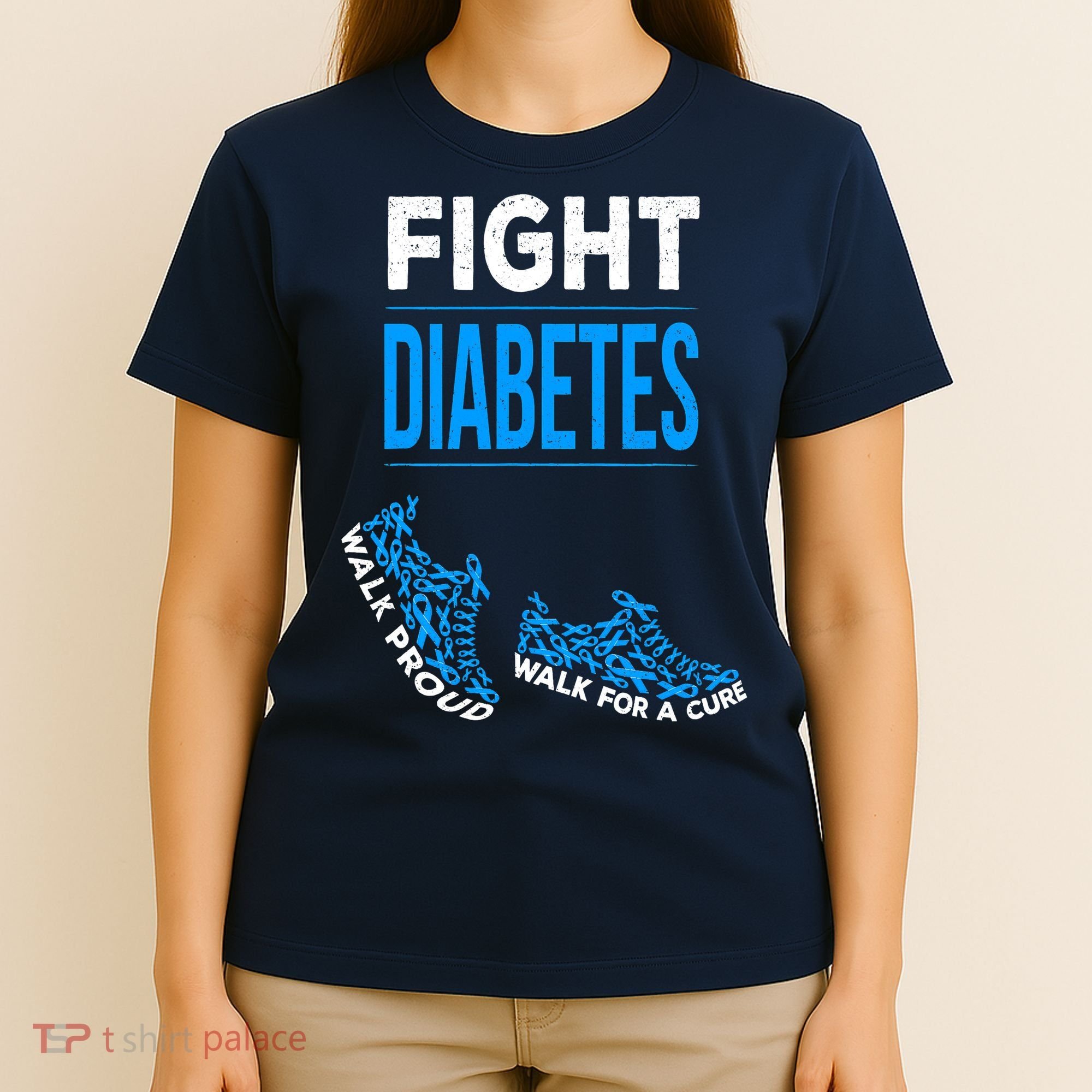Fight Diabetes Walk For A Cure Awareness Ribbon T1D Type T-Shirt