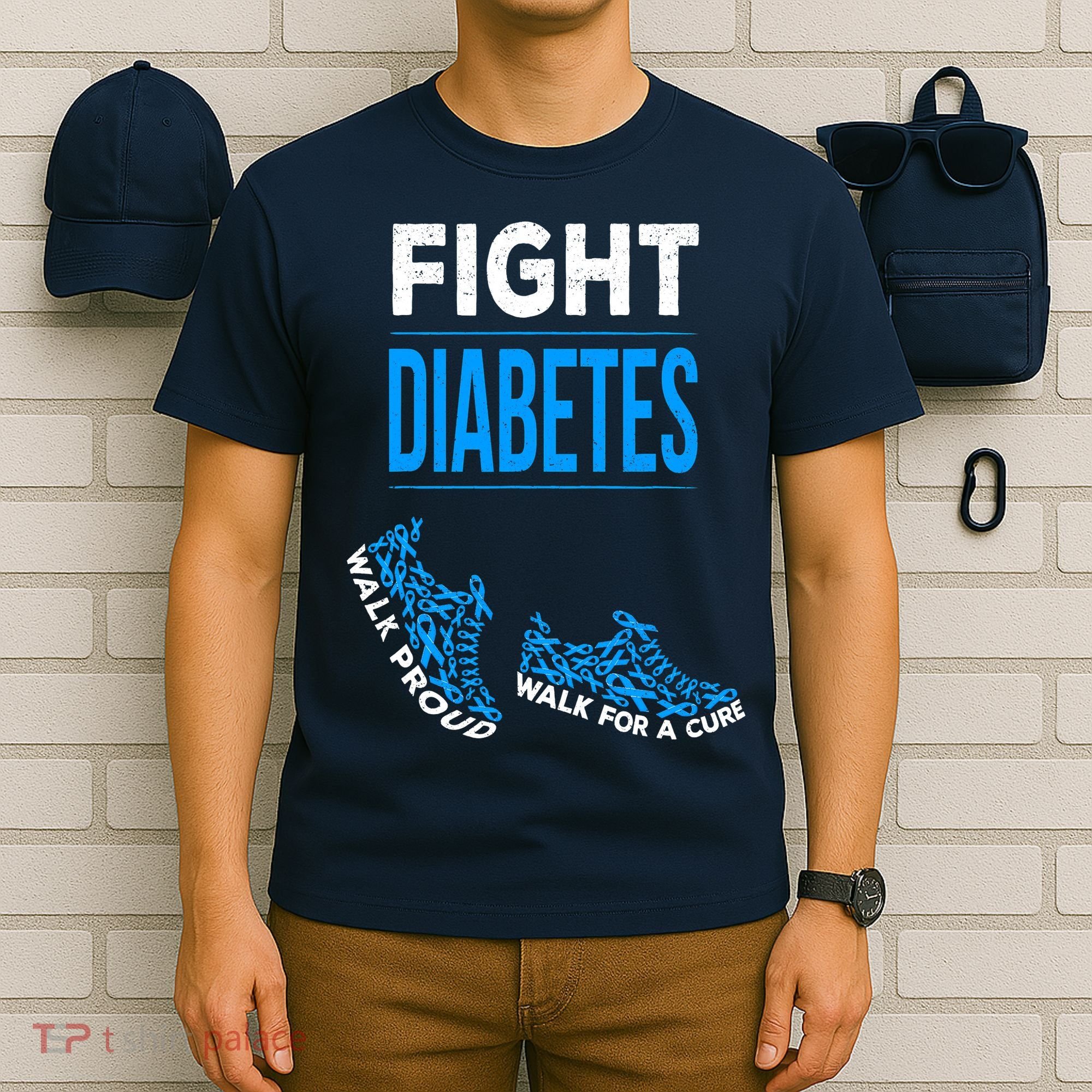 Fight Diabetes Walk For A Cure Awareness Ribbon T1D Type T-Shirt