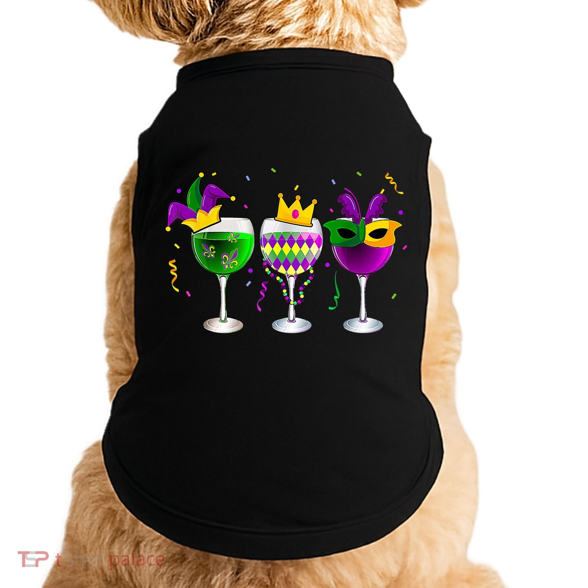Funny Drinking Wine Mardi Gras Glass Of Wine Doggie Tank