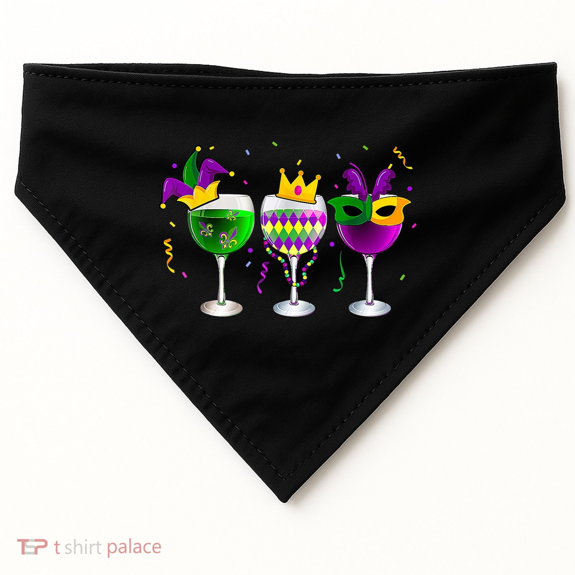 Funny Drinking Wine Mardi Gras Glass Of Wine USA-Made Doggie Bandana