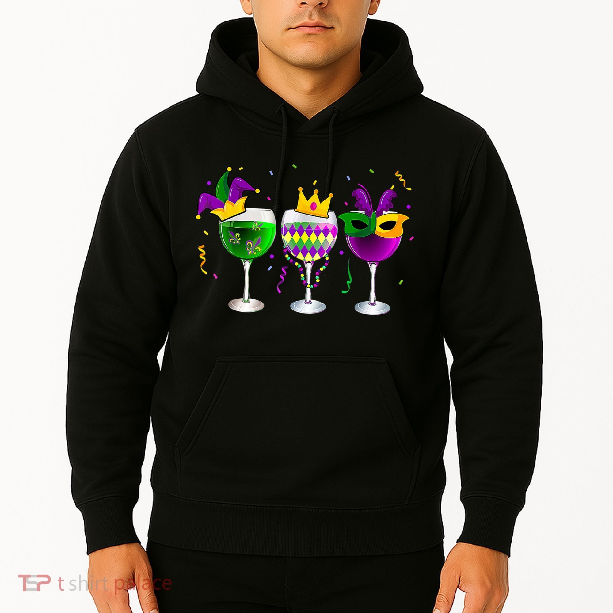 Funny Drinking Wine Mardi Gras Glass Of Wine Hoodie