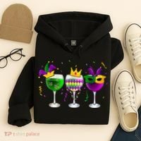 Funny Drinking Wine Mardi Gras Glass Of Wine Hoodie thumb 4